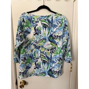J McLaughlin Tropical Parrot Floral Boat Neck‎ 3/4 Sleeve Top XL